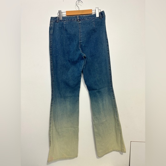 Y2K SPANNER Blue to Cream Ombre Flare Jeans - Picture 2 of 4